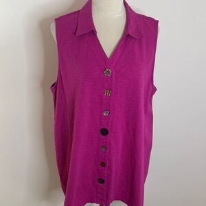 Soft Surroundings Magenta Sleeveless Button-Down Shirt